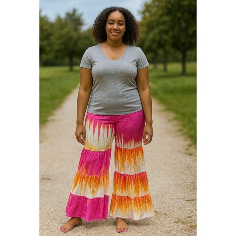 Unbranded Women Medium Tie Dye Palazzo Pants Boho Festival Wide‎ Leg Smock Waist